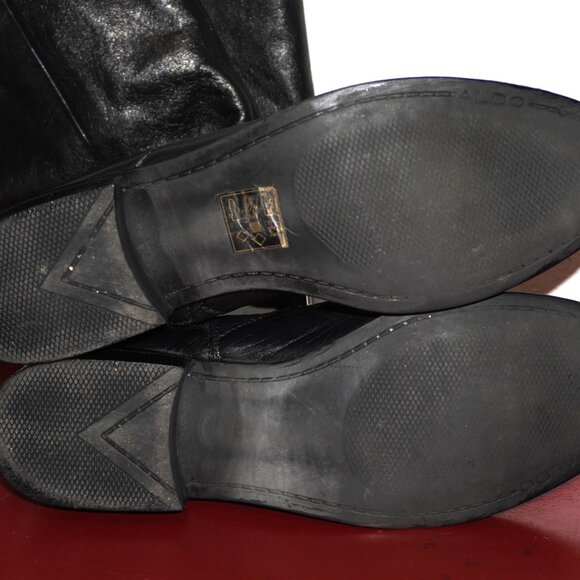 Women's Aldo Black Leather Knee High Low Heel Riding Fashion Boots 10 - Picture 11 of 11